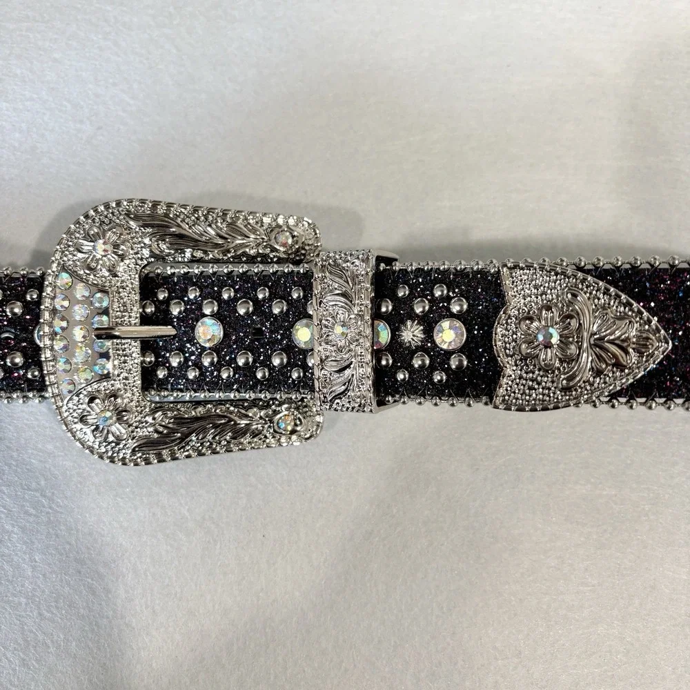 Y2k Western Cowgirl Studded Rhinestone Belt Med 28-34 Concho Glitter Bling NEW